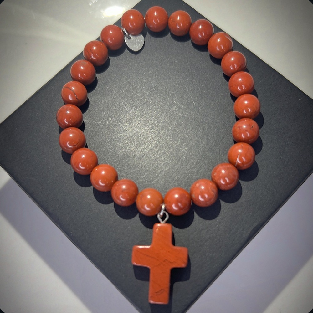 NEW Red Jasper Natural Stone w Cross Pendant